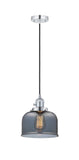 201CSW-PC-G73 Cord Hung 8" Polished Chrome Mini Pendant - Plated Smoke Large Bell Glass - LED Bulb - Dimmensions: 8 x 8 x 10<br>Minimum Height : 13<br>Maximum Height : 131 - Sloped Ceiling Compatible: Yes