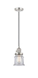 201CSW-PN-G182S Cord Hung 6" Polished Nickel Mini Pendant - Clear Small Canton Glass - LED Bulb - Dimmensions: 6 x 6 x 10<br>Minimum Height : 12.75<br>Maximum Height : 130.75 - Sloped Ceiling Compatible: Yes
