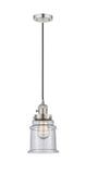 201CSW-PN-G184 Cord Hung 6" Polished Nickel Mini Pendant - Seedy Canton Glass - LED Bulb - Dimmensions: 6 x 6 x 10<br>Minimum Height : 14.5<br>Maximum Height : 132.5 - Sloped Ceiling Compatible: Yes