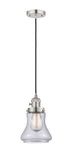 201CSW-PN-G192 Cord Hung 6.25" Polished Nickel Mini Pendant - Clear Bellmont Glass - LED Bulb - Dimmensions: 6.25 x 6.25 x 10<br>Minimum Height : 13.5<br>Maximum Height : 131.5 - Sloped Ceiling Compatible: Yes