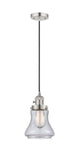 201CSW-PN-G194 Cord Hung 6.25" Polished Nickel Mini Pendant - Seedy Bellmont Glass - LED Bulb - Dimmensions: 6.25 x 6.25 x 10<br>Minimum Height : 13.5<br>Maximum Height : 131.5 - Sloped Ceiling Compatible: Yes