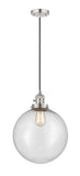 201CSW-PN-G204-12 Cord Hung 12" Polished Nickel Mini Pendant - Seedy Beacon Glass - LED Bulb - Dimmensions: 12 x 12 x 15<br>Minimum Height : 19<br>Maximum Height : 137 - Sloped Ceiling Compatible: Yes