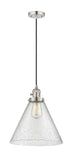 Cord Hung 12" Polished Chrome Mini Pendant - Seedy Cone 12" Glass LED - w/Switch