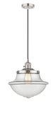 201CSW-PN-G542 Cord Hung 11.75" Polished Nickel Mini Pendant - Clear Large Oxford Glass - LED Bulb - Dimmensions: 11.75 x 11.75 x 11.5<br>Minimum Height : 15.375<br>Maximum Height : 133.375 - Sloped Ceiling Compatible: Yes