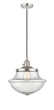 201CSW-PN-G544 Cord Hung 11.75" Polished Nickel Mini Pendant - Seedy Large Oxford Glass - LED Bulb - Dimmensions: 11.75 x 11.75 x 11.5<br>Minimum Height : 15.375<br>Maximum Height : 133.375 - Sloped Ceiling Compatible: Yes