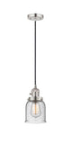 201CSW-PN-G54 Cord Hung 5" Polished Nickel Mini Pendant - Seedy Small Bell Glass - LED Bulb - Dimmensions: 5 x 5 x 10<br>Minimum Height : 13<br>Maximum Height : 131 - Sloped Ceiling Compatible: Yes