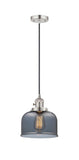 201CSW-PN-G73 Cord Hung 8" Polished Nickel Mini Pendant - Plated Smoke Large Bell Glass - LED Bulb - Dimmensions: 8 x 8 x 10<br>Minimum Height : 13<br>Maximum Height : 131 - Sloped Ceiling Compatible: Yes