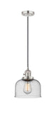 201CSW-PN-G74 Cord Hung 8" Polished Nickel Mini Pendant - Seedy Large Bell Glass - LED Bulb - Dimmensions: 8 x 8 x 10<br>Minimum Height : 13<br>Maximum Height : 131 - Sloped Ceiling Compatible: Yes