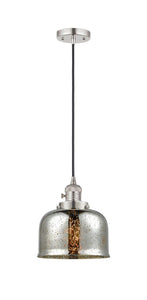 201CSW-PN-G78 Cord Hung 8" Polished Nickel Mini Pendant - Silver Plated Mercury Large Bell Glass - LED Bulb - Dimmensions: 8 x 8 x 10<br>Minimum Height : 13<br>Maximum Height : 131 - Sloped Ceiling Compatible: Yes