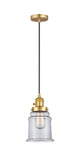 201CSW-SG-G182 Cord Hung 6" Satin Gold Mini Pendant - Clear Canton Glass - LED Bulb - Dimmensions: 6 x 6 x 10<br>Minimum Height : 14.5<br>Maximum Height : 132.5 - Sloped Ceiling Compatible: Yes