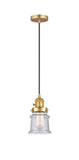 201CSW-SG-G184S Cord Hung 6" Satin Gold Mini Pendant - Seedy Small Canton Glass - LED Bulb - Dimmensions: 6 x 6 x 10<br>Minimum Height : 12.75<br>Maximum Height : 130.75 - Sloped Ceiling Compatible: Yes