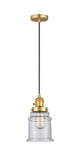 201CSW-SG-G184 Cord Hung 6" Satin Gold Mini Pendant - Seedy Canton Glass - LED Bulb - Dimmensions: 6 x 6 x 10<br>Minimum Height : 14.5<br>Maximum Height : 132.5 - Sloped Ceiling Compatible: Yes