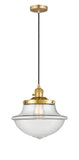 201CSW-SG-G542 Cord Hung 11.75" Satin Gold Mini Pendant - Clear Large Oxford Glass - LED Bulb - Dimmensions: 11.75 x 11.75 x 11.5<br>Minimum Height : 15.375<br>Maximum Height : 133.375 - Sloped Ceiling Compatible: Yes