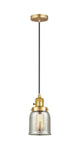 201CSW-SG-G58 Cord Hung 5" Satin Gold Mini Pendant - Silver Plated Mercury Small Bell Glass - LED Bulb - Dimmensions: 5 x 5 x 10<br>Minimum Height : 13<br>Maximum Height : 131 - Sloped Ceiling Compatible: Yes