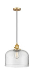 Cord Hung 12" Matte Black Mini Pendant - Clear X-Large Bell Glass LED - w/Switch