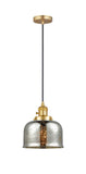 201CSW-SG-G78 Cord Hung 8" Satin Gold Mini Pendant - Silver Plated Mercury Large Bell Glass - LED Bulb - Dimmensions: 8 x 8 x 10<br>Minimum Height : 13<br>Maximum Height : 131 - Sloped Ceiling Compatible: Yes