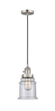 201CSW-SN-G184 Cord Hung 6" Brushed Satin Nickel Mini Pendant - Seedy Canton Glass - LED Bulb - Dimmensions: 6 x 6 x 10<br>Minimum Height : 14.5<br>Maximum Height : 132.5 - Sloped Ceiling Compatible: Yes
