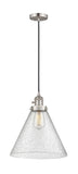 Cord Hung 12" Polished Chrome Mini Pendant - Seedy Cone 12" Glass LED - w/Switch