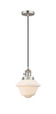 201CSW-SN-G531 Cord Hung 7.5" Brushed Satin Nickel Mini Pendant - Matte White Cased Small Oxford Glass - LED Bulb - Dimmensions: 7.5 x 7.5 x 8<br>Minimum Height : 13<br>Maximum Height : 131 - Sloped Ceiling Compatible: Yes