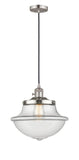 201CSW-SN-G542 Cord Hung 11.75" Brushed Satin Nickel Mini Pendant - Clear Large Oxford Glass - LED Bulb - Dimmensions: 11.75 x 11.75 x 11.5<br>Minimum Height : 15.375<br>Maximum Height : 133.375 - Sloped Ceiling Compatible: Yes
