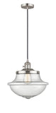 201CSW-SN-G544 Cord Hung 11.75" Brushed Satin Nickel Mini Pendant - Seedy Large Oxford Glass - LED Bulb - Dimmensions: 11.75 x 11.75 x 11.5<br>Minimum Height : 15.375<br>Maximum Height : 133.375 - Sloped Ceiling Compatible: Yes