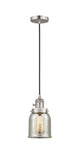 201CSW-SN-G58 Cord Hung 5" Brushed Satin Nickel Mini Pendant - Silver Plated Mercury Small Bell Glass - LED Bulb - Dimmensions: 5 x 5 x 10<br>Minimum Height : 13<br>Maximum Height : 131 - Sloped Ceiling Compatible: Yes