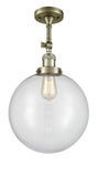 1-Light 12" Beacon Semi-Flush Mount - Globe-Orb Clear Glass - Choice of Finish And Incandesent Or LED Bulbs