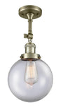 1-Light 8" Beacon Semi-Flush Mount - Globe-Orb Clear Glass - Choice of Finish And Incandesent Or LED Bulbs