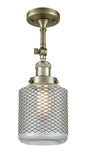201F-AB-G262 1-Light 6" Antique Brass Semi-Flush Mount - Vintage Wire Mesh Stanton Glass - LED Bulb - Dimmensions: 6 x 6 x 18 - Sloped Ceiling Compatible: Yes