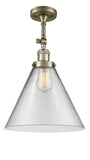 1-Light 12" Antique Brass Semi-Flush Mount - Clear Cone 12" Glass - Choice of Finish And Incandesent Or LED Bulbs