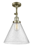 1-Light 12" Antique Brass Semi-Flush Mount - Seedy Cone 12" Glass - Choice of Finish And Incandesent Or LED Bulbs
