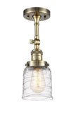 1-Light 5" Brushed Brass Semi-Flush Mount - Clear Deco Swirl Small Bell Glass LED