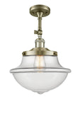 201F-AB-G542 1-Light 11.75" Antique Brass Semi-Flush Mount - Clear Large Oxford Glass - LED Bulb - Dimmensions: 11.75 x 11.75 x 15.5 - Sloped Ceiling Compatible: Yes