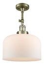1-Light 12" Antique Brass Semi-Flush Mount - Matte White Cased X-Large Bell Glass - Choice of Finish And Incandesent Or LED Bulbs