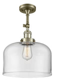 1-Light 12" Antique Brass Semi-Flush Mount - Clear X-Large Bell Glass - Choice of Finish And Incandesent Or LED Bulbs