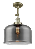 1-Light 12" Antique Brass Semi-Flush Mount - Plated Smoke X-Large Bell Glass - Choice of Finish And Incandesent Or LED Bulbs