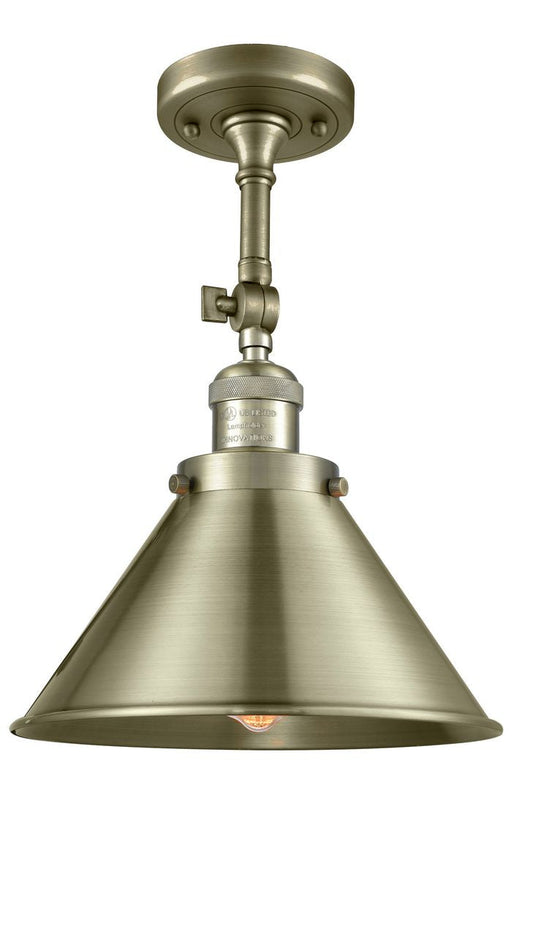 201F-AB-M10-AB 1-Light 10" Antique Brass Semi-Flush Mount - Antique Brass Briarcliff Shade - LED Bulb - Dimmensions: 10 x 10 x 13 - Sloped Ceiling Compatible: Yes
