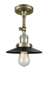 1-Light 8" Antique Brass Semi-Flush Mount - Matte Black Railroad Shadexx_x - Choice of Finish And Incandesent Or LED Bulbs