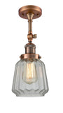201F-AC-G142 1-Light 7" Antique Copper Semi-Flush Mount - Clear Chatham Glass - LED Bulb - Dimmensions: 7 x 7 x 15.5 - Sloped Ceiling Compatible: Yes