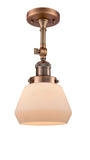201F-AC-G171 1-Light 7" Antique Copper Semi-Flush Mount - Matte White Cased Fulton Glass - LED Bulb - Dimmensions: 7 x 7 x 12.5 - Sloped Ceiling Compatible: Yes