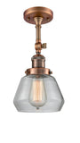 201F-AC-G172 1-Light 7" Antique Copper Semi-Flush Mount - Clear Fulton Glass - LED Bulb - Dimmensions: 7 x 7 x 12.5 - Sloped Ceiling Compatible: Yes