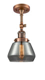 201F-AC-G173 1-Light 7" Antique Copper Semi-Flush Mount - Plated Smoke Fulton Glass - LED Bulb - Dimmensions: 7 x 7 x 12.5 - Sloped Ceiling Compatible: Yes