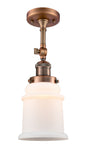 201F-AC-G181 1-Light 6" Antique Copper Semi-Flush Mount - Matte White Canton Glass - LED Bulb - Dimmensions: 6 x 6 x 13.5 - Sloped Ceiling Compatible: Yes