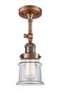 201F-AC-G182S 1-Light 6" Antique Copper Semi-Flush Mount - Clear Small Canton Glass - LED Bulb - Dimmensions: 6 x 6 x 13.5 - Sloped Ceiling Compatible: Yes