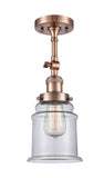 201F-AC-G182 1-Light 6" Antique Copper Semi-Flush Mount - Clear Canton Glass - LED Bulb - Dimmensions: 6 x 6 x 13.5 - Sloped Ceiling Compatible: Yes