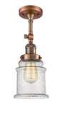 201F-AC-G184 1-Light 6" Antique Copper Semi-Flush Mount - Seedy Canton Glass - LED Bulb - Dimmensions: 6 x 6 x 13.5 - Sloped Ceiling Compatible: Yes