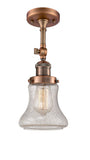 201F-AC-G194 1-Light 6.25" Antique Copper Semi-Flush Mount - Seedy Bellmont Glass - LED Bulb - Dimmensions: 6.25 x 6.25 x 13.5 - Sloped Ceiling Compatible: Yes
