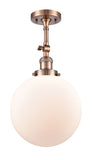 201F-AC-G201-10 1-Light 10" Antique Copper Semi-Flush Mount - Matte White Cased Beacon Glass - LED Bulb - Dimmensions: 10 x 10 x 16 - Sloped Ceiling Compatible: Yes