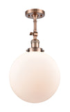 201F-AC-G201-12 1-Light 12" Antique Copper Semi-Flush Mount - Matte White Cased Beacon Glass - LED Bulb - Dimmensions: 12 x 12 x 18 - Sloped Ceiling Compatible: Yes