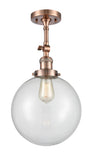 201F-AC-G202-10 1-Light 10" Antique Copper Semi-Flush Mount - Clear Beacon Glass - LED Bulb - Dimmensions: 10 x 10 x 16 - Sloped Ceiling Compatible: Yes